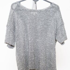 Calvin Klein Silver Sparkly Short Sleeve Sweater